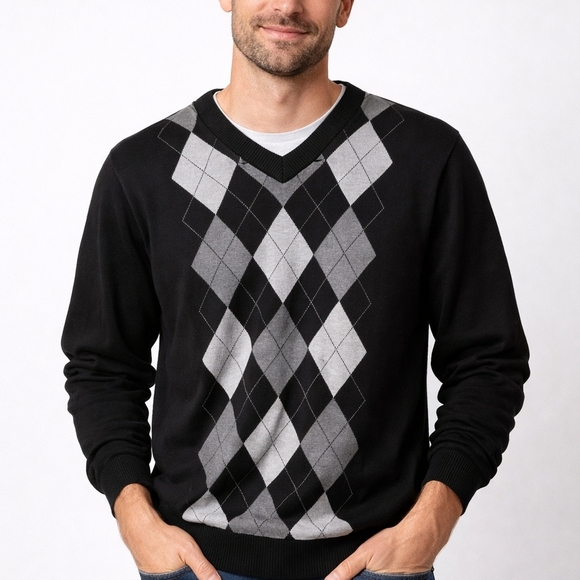 Consensus Other - Elegant V-Neck Argyle Sweater for Men